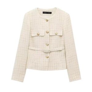 PB&ZA Cream Tweed Belted Blazer